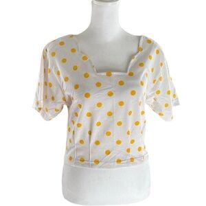 Vintage 90’s Yellow White Polka Dot Short Sleeve Sweetheart Crop Top Med